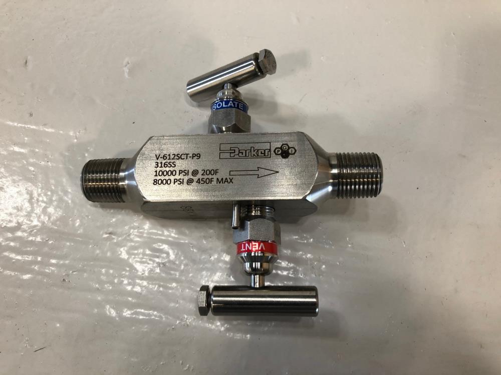 Parker PGI 1/2" MNPT x 1/2" MNPT 316SS Manifold Valve, 10,000 PSI, V-612SCT-P9